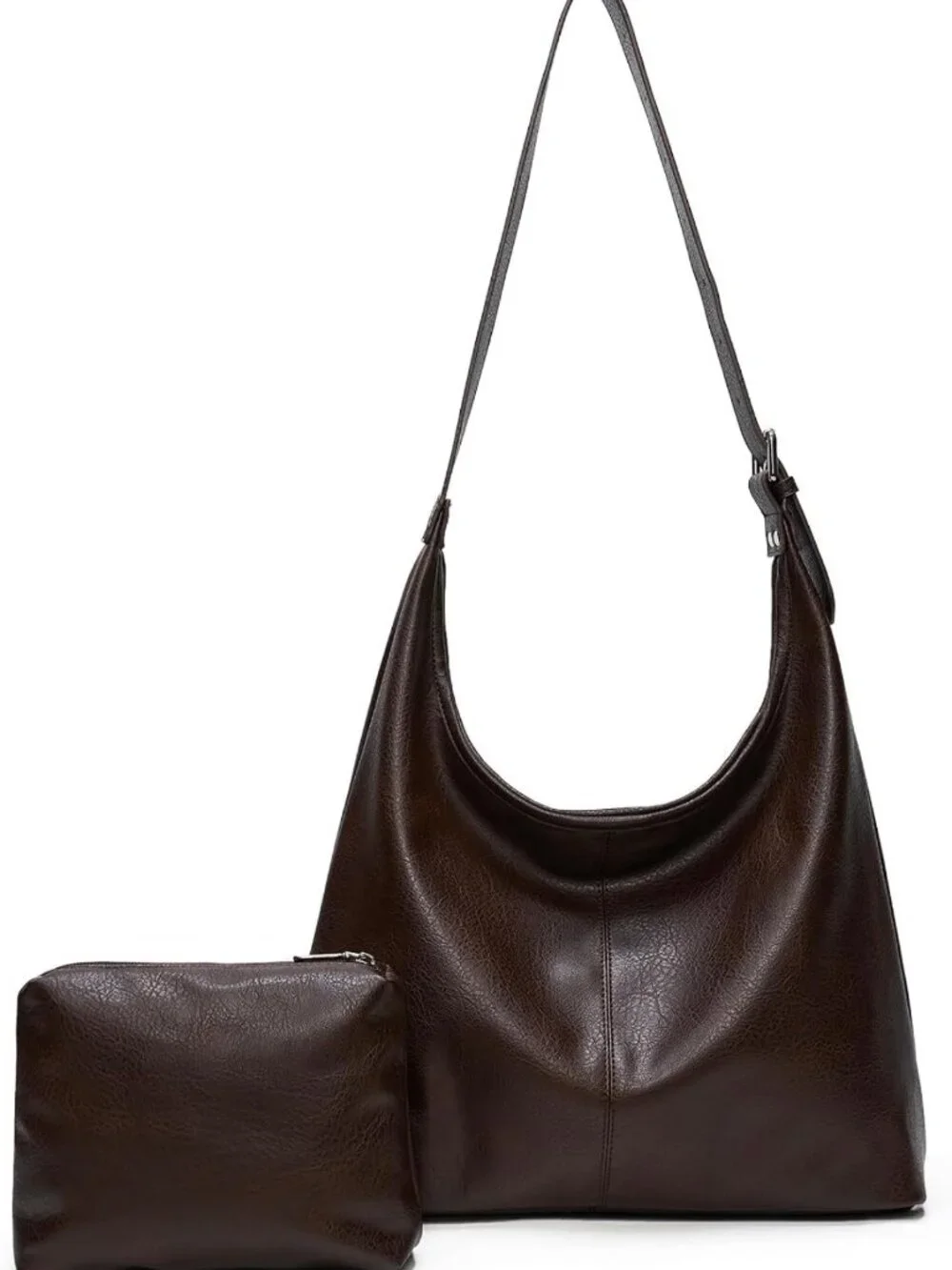Vegan Leather Slouchy Hobo Bag for Women, Stylish Shoulder Tote with Pouch